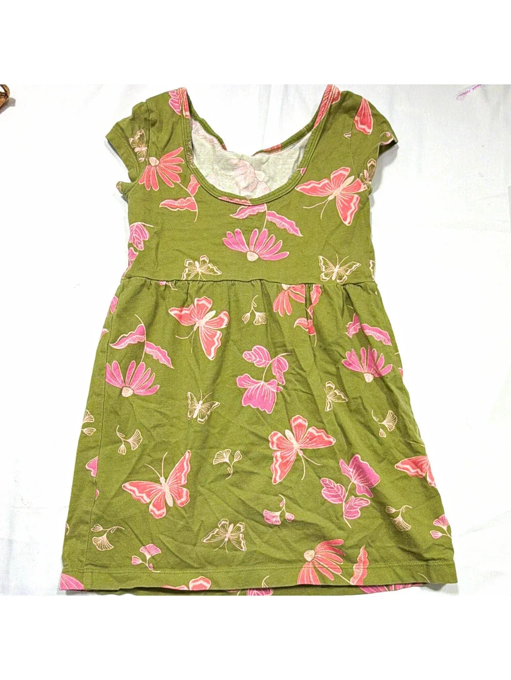 Carter's Girls Size 4T Green Pink Fit & Flare Knit Butterfly Cap Sleeve Dress